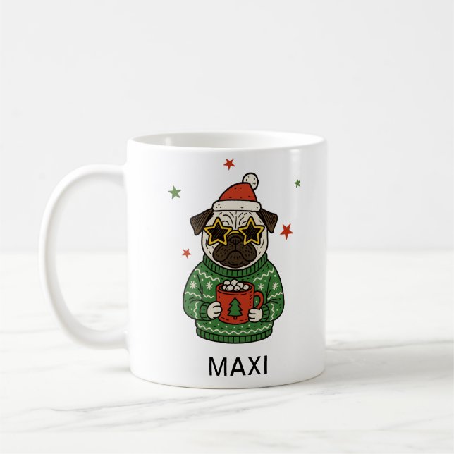 Taza De Café Personalized Pug Dog Christmas (Izquierda)