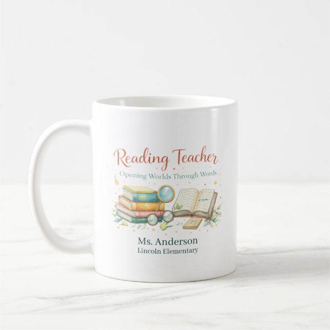 Taza De Café Personalized Reading Teacher Gift (Izquierda)