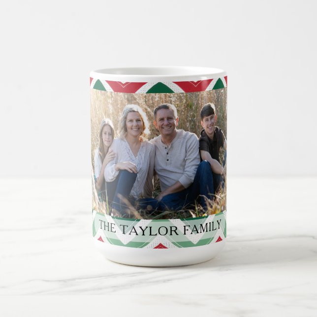 Taza De Café Personalized Red Green Chevron Photo Family (Centro)