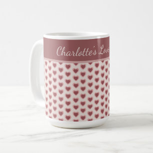 Taza De Café Personalized Retro Hearts Pink Burgundy