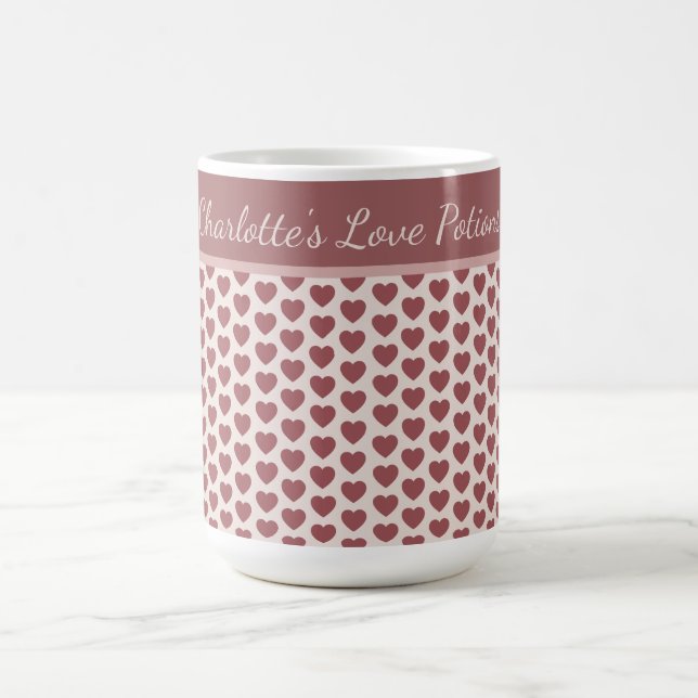 Taza De Café Personalized Retro Hearts Pink Burgundy (Centro)