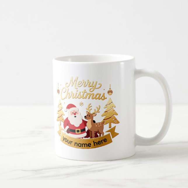 Taza De Café Personalized Santa & Reindeer Holiday Mug (Derecha)