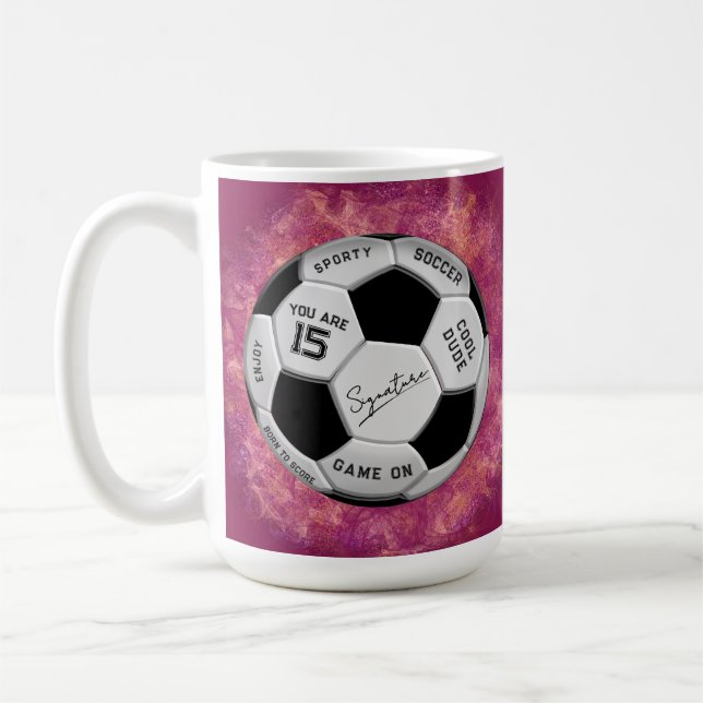 Taza De Café Personalized Soccer Ball Birthday  | Age Name Text (Izquierda)