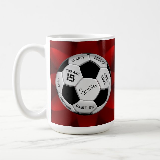 Taza De Café Personalized Soccer Ball Birthday  | Age Name Text (Izquierda)