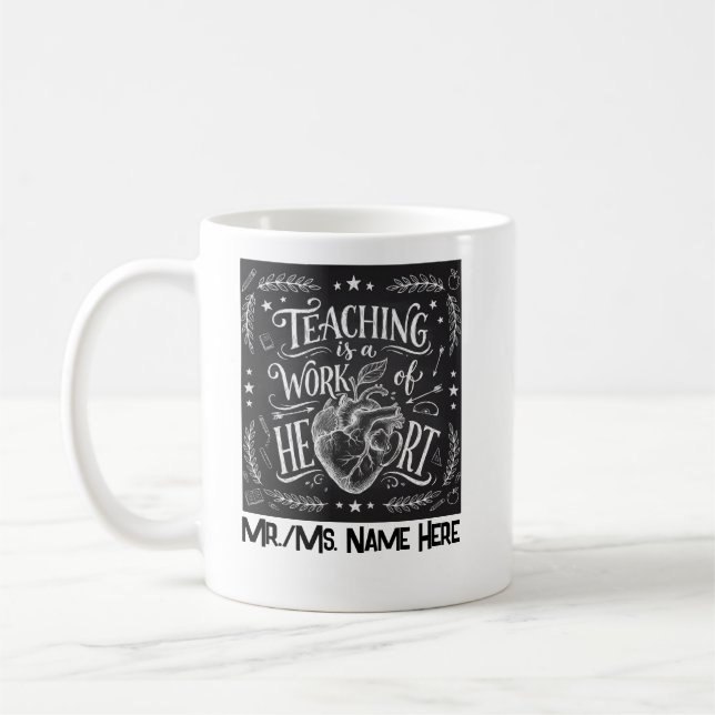 Taza De Café Personalized Teacher Appreciation Chalkboard Heart (Izquierda)