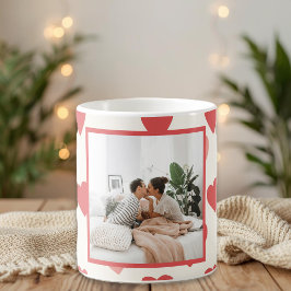 Taza De Café Personalized Valentine Photo Mug with Red Hearts