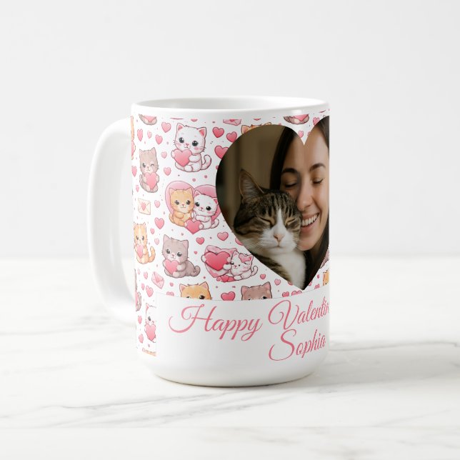 Taza De Café Personalized Valentine’s Day Cat Mug with Photo  (Anverso izquierdo)