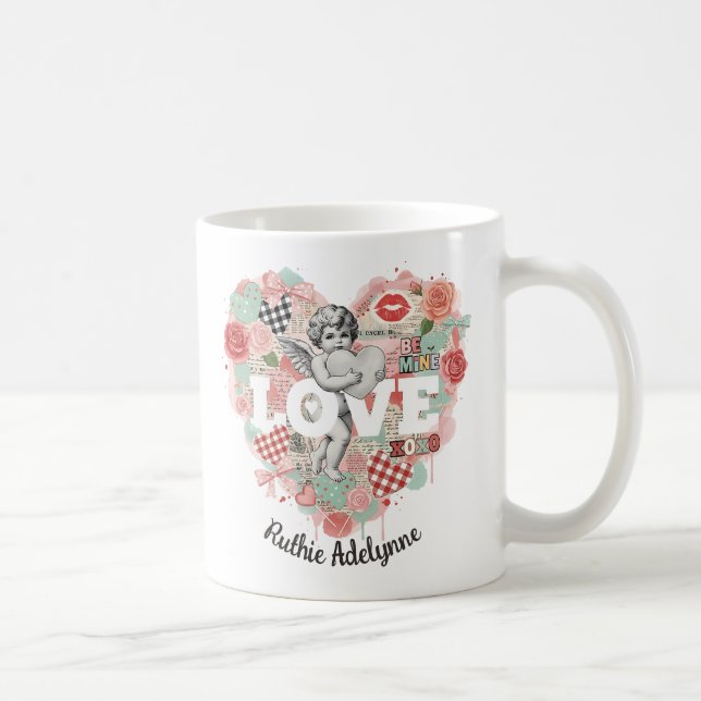 Taza De Café Personalized Victorian Coquette Cherub Love Heart (Derecha)