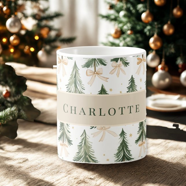 Taza De Café Personalized Watercolor Christmas Tree Name Mug (Subido por el creador)
