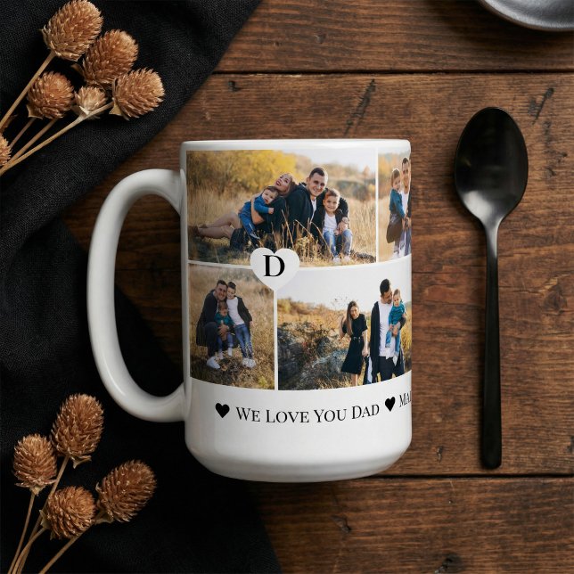 Taza De Café Personalized We Love You Dad Heart Photo Collage (Personalized We Love You Dad Heart Photo Collage Coffee Mug)