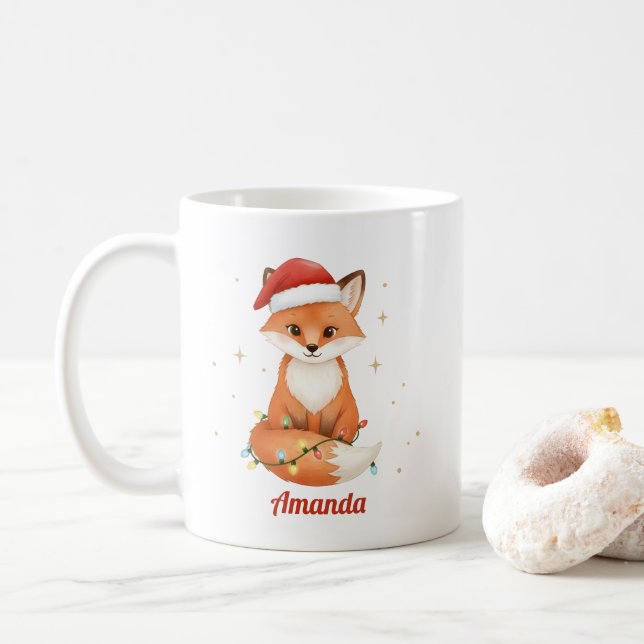 Taza De Café Personalized Whimsical Fox Christmas Mug (Con donut)