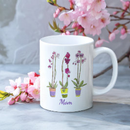 Taza De Café Personalized Whimsical Potted Purple Orchids 