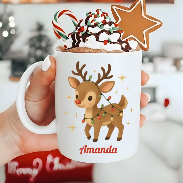 Taza De Café Personalized Whimsical Reindeer Christmas Mug (Subido por el creador)