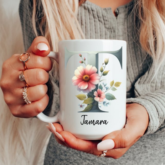 Taza De Café Personalized Wildflower Monogram Mug Gift for Mom (botanical mug, elegant floral mug, custom name mug, personalized mug for women, monogram gift idea,)