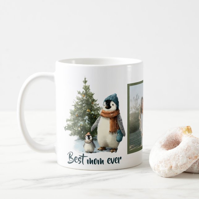 Taza De Café Personalized Winter Penguin “Best Mom Ever” (Con donut)