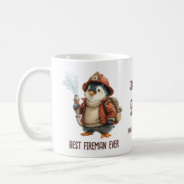 Taza De Café Personalized Winter Penguin Firefighter Gift Mug (Izquierda)