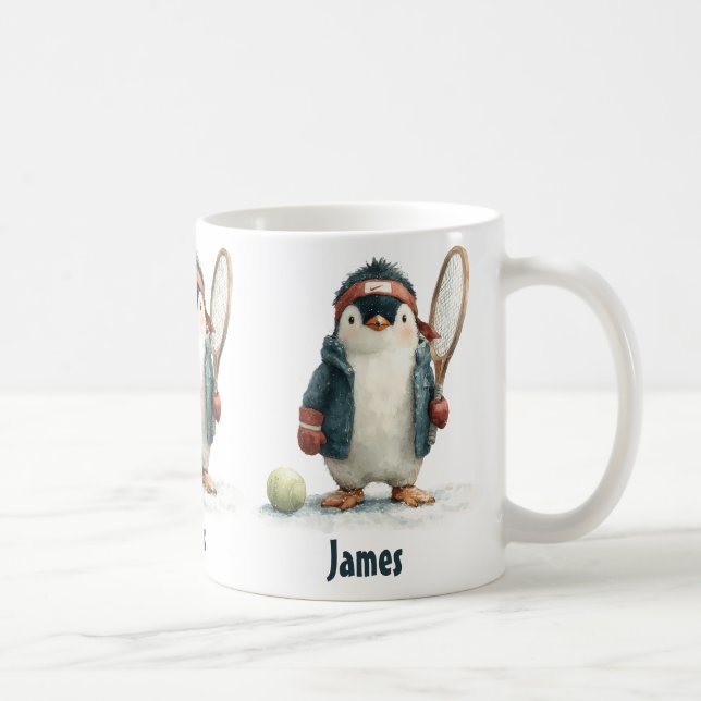 Taza De Café Personalized Winter Penguin Tennis Kid (Derecha)