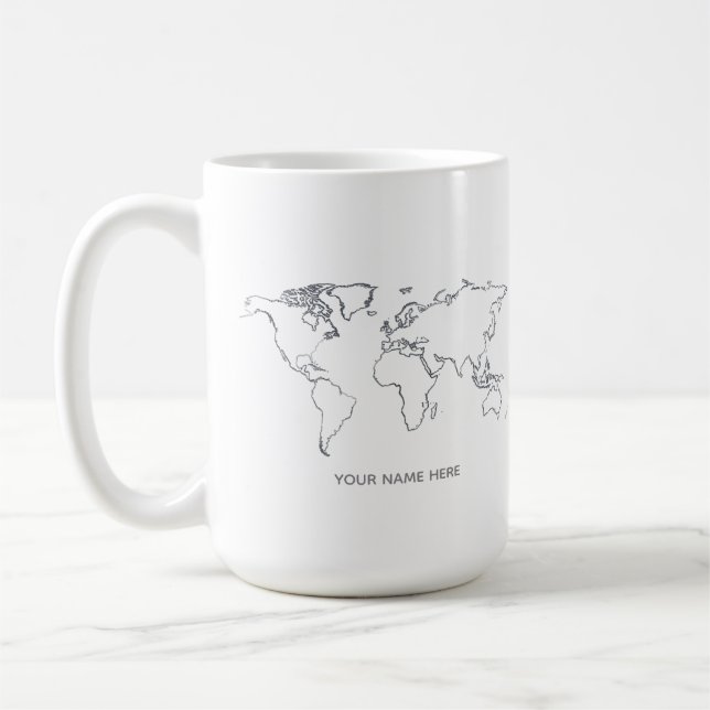Taza De Café Personalized World Map Line Art Mug (Izquierda)