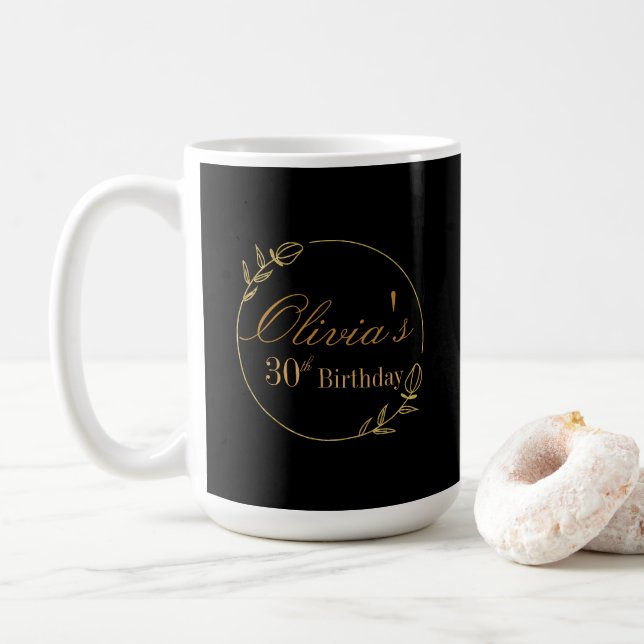 Taza De Café Personalizes Birthday with Golden Frame (Con donut)