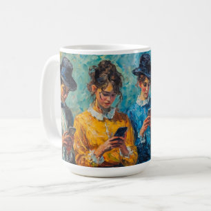 Taza De Café Personas del siglo XIX usando smartphones