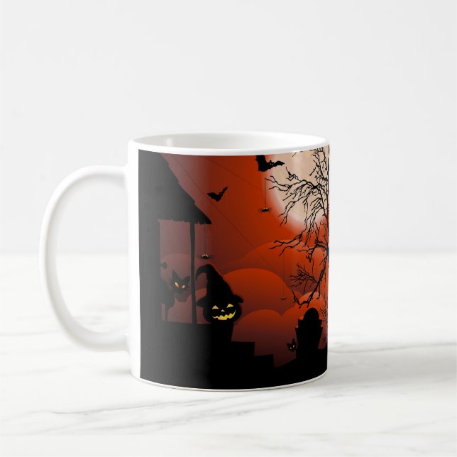 Taza De Café Pesadilla de la luna sangrienta de Halloween (Izquierda)