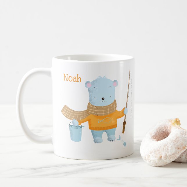 Taza De Café Pesca Cuta Oso Polar Niño Cocoa Mug (Con donut)