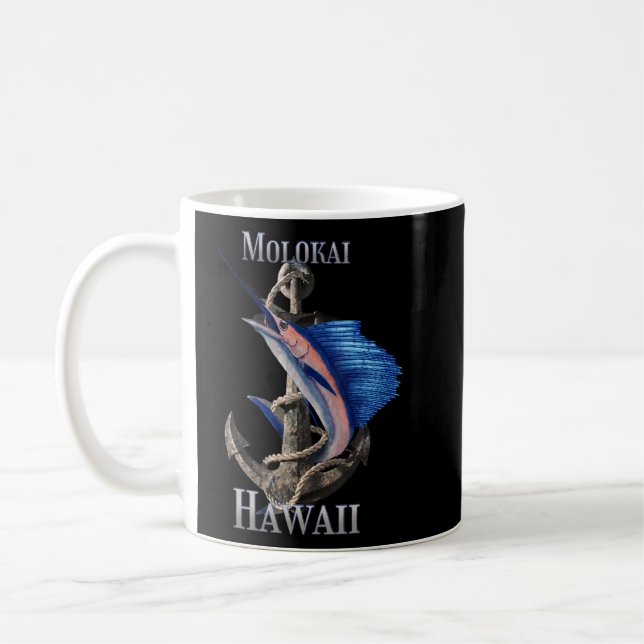 Taza De Café Pesca de pez espada Marlin Ocean Molokai Hawaii (Izquierda)