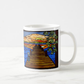Taza De Café Pesca del muchacho del vitral