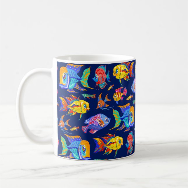 Taza De Café Pesca tropical divertida en azul oscuro (Izquierda)