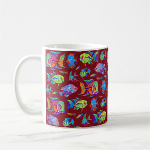 Taza De Café Pesca tropical divertida en rojo oscuro