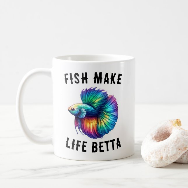 Taza De Café Pescado arco iris da vida mejor a decir (Con donut)
