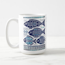 Taza De Café Pescado azul madhubani y dama tradicional Mug