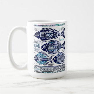 Taza De Café Pescado azul madhubani y dama tradicional Mug