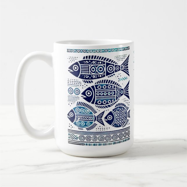 Taza De Café Pescado azul madhubani y dama tradicional Mug (Izquierda)