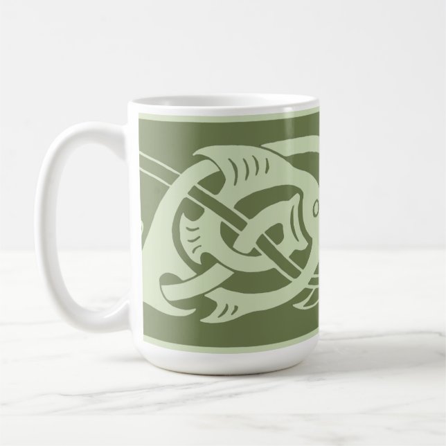 Taza De Café Pescado celta de Knotwork en verde (Izquierda)