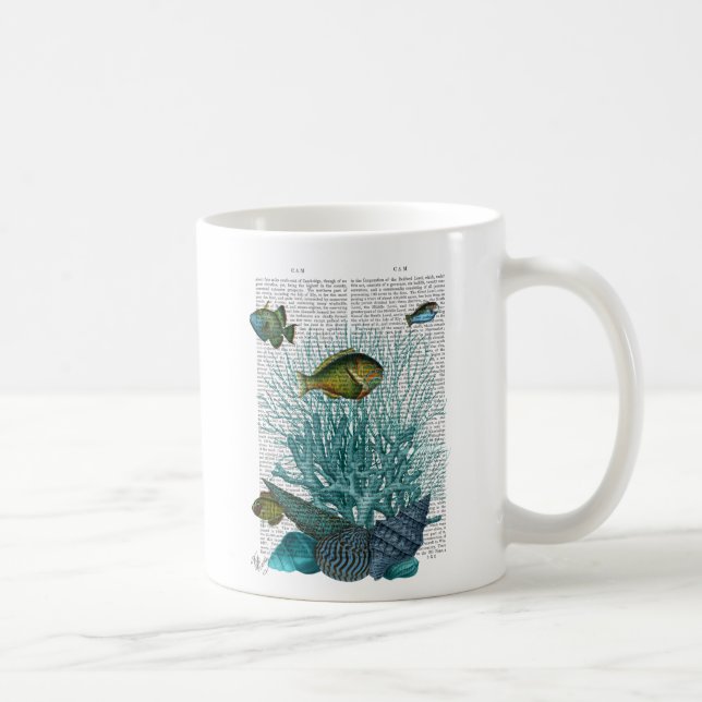 Taza De Café Pescado, conchas azules y corales (Derecha)
