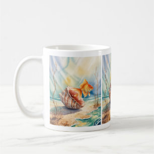 Taza De Café Pescado de agua dorado en la concha de coral