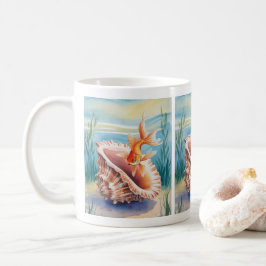 Taza De Café Pescado de agua dorado en la concha de coral