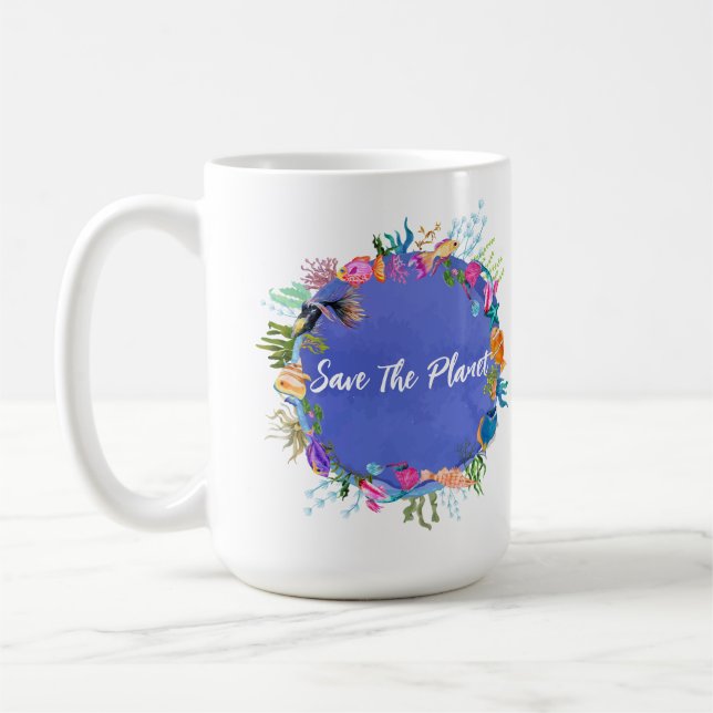Taza De Café Pescado de coral personalizado salva el planeta (Izquierda)