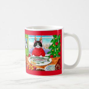 Taza De Café Pescado de gato lindo Navidades de vacaciones barr