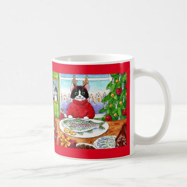 Taza De Café Pescado de gato lindo Navidades de vacaciones barr (Derecha)