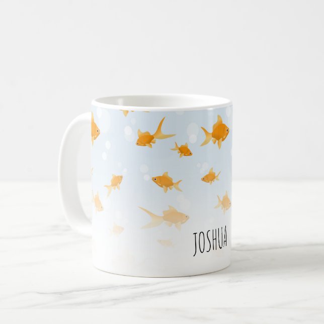 Taza De Café Pescado de oro lindo nadando en nombre personaliza (Anverso izquierdo)