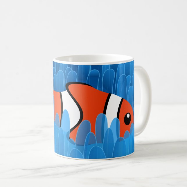 Taza De Café Pescado de Payaso y hermoso anémona azul verde (Anverso derecho)