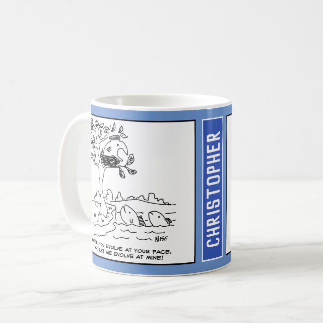 Taza De Café Pescado en nido. Personalizado de Evolución. (Anverso izquierdo)