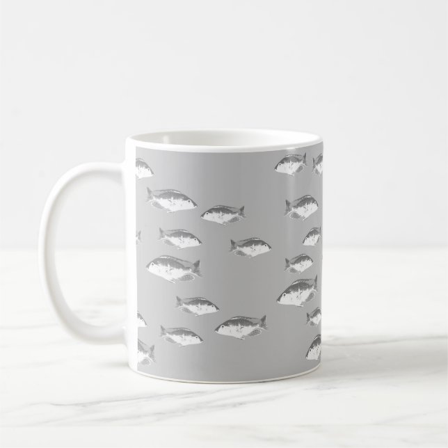 Taza De Café Pescado gris monocromo (Izquierda)