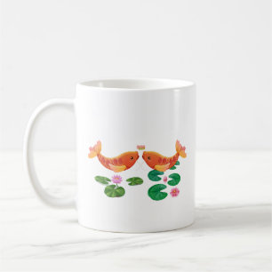 Taza De Café Pescado koi dorado con flores de loto Café Mug