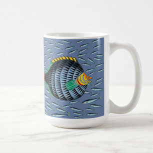Taza De Café Pescado negro comiendo pescado pequeño tazón de ca