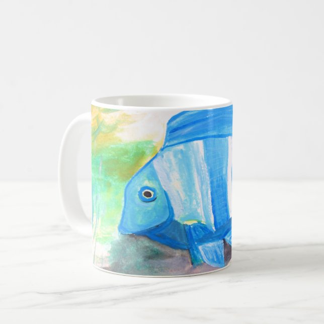 Taza De Café Pescado tropical azul Agua Océano marino (Anverso izquierdo)