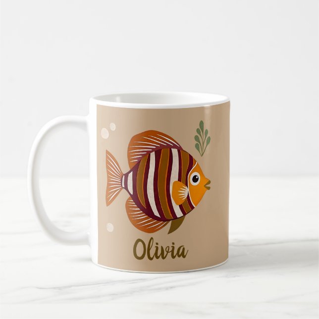 Taza De Café Pescado tropical marrón elegante (Izquierda)