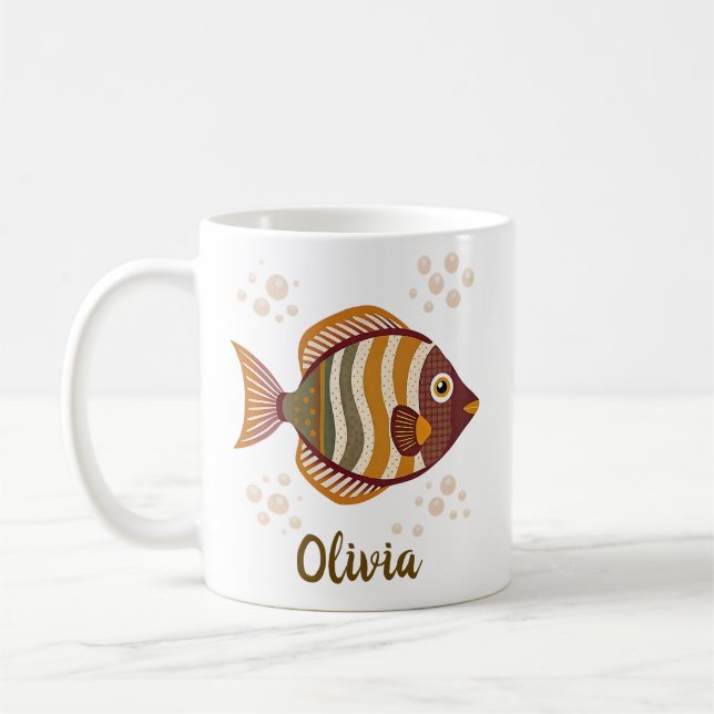 Taza De Café Pescado tropical marrón elegante (Izquierda)